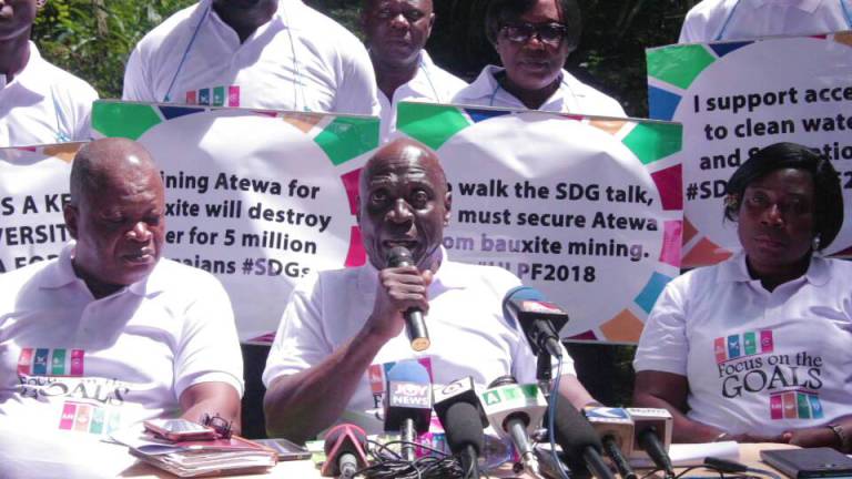 The Concerned Citizens of the Atewa Forest Landscape hold a press conference to encourage the president to designate Atewa Forest a national park. (Photo courtesy of A Rocha)