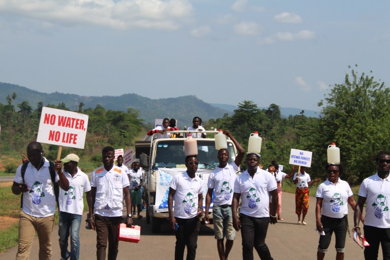 Protesters walk 59 miles with water to Ghana’s statehouse in protest against the government’s decision to allow bauxite mining in Atewa. (Photo courtesy of A Rocha)