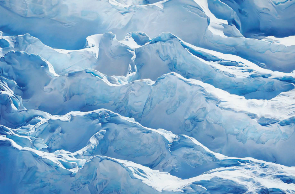 Zaria Forman, Jakobshavn Glacier, Greenland, 69° 47′ 31.092″N 49° 47′ 31.7076″W, April 29th, 2017, soft pastel on paper, 108 3/8 x 68 in. (150.8 x 242.6 cm.), Executed in 2018. Donated by the artist and Winston Wächter Fine Art, New York