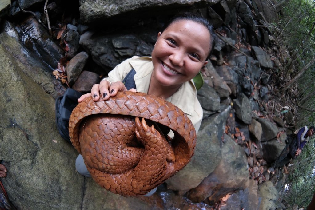 Jessa with a Pangolin, the mascot of Cleopatra’s Needle Critical Habitat. (Photo courtesy of Jessa Garibay)