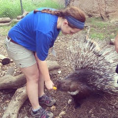 Lauren with a porcupine.
