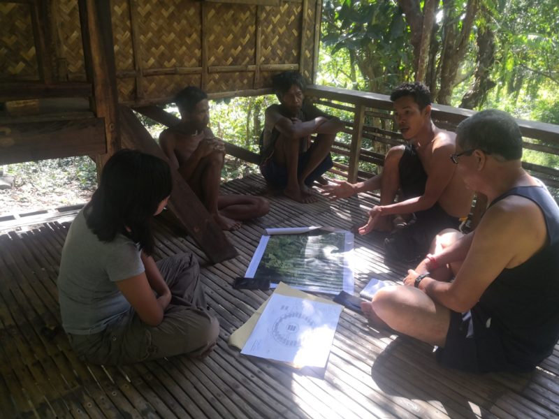 Allan Lumawig (second from right) facilitates a discussion among the Tau-buid fufuamas (elders), MIBNP PAMO staff, and D'Aboville Foundation staff
