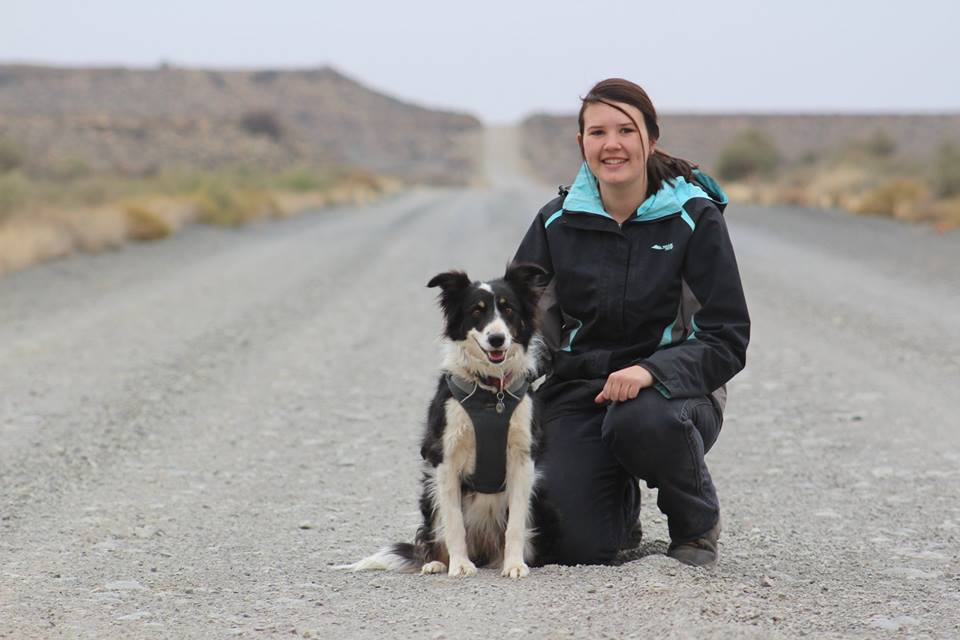 Jessie, a scent detection dog, with Esther Matthew.